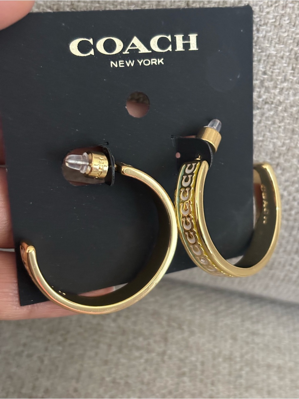 COACH Gold Medium Signature C-Hoop Earrings